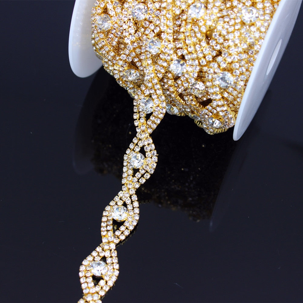 Fancy Rose Gold Fashion Crystal Rhinestone Cup Chain Trimming Bridal Dress Decoration for Wedding Dresses Garment Applique Trim