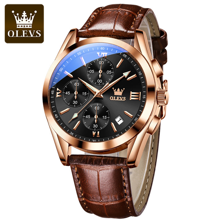 Blu ray glass three eye belt quartz mens watch