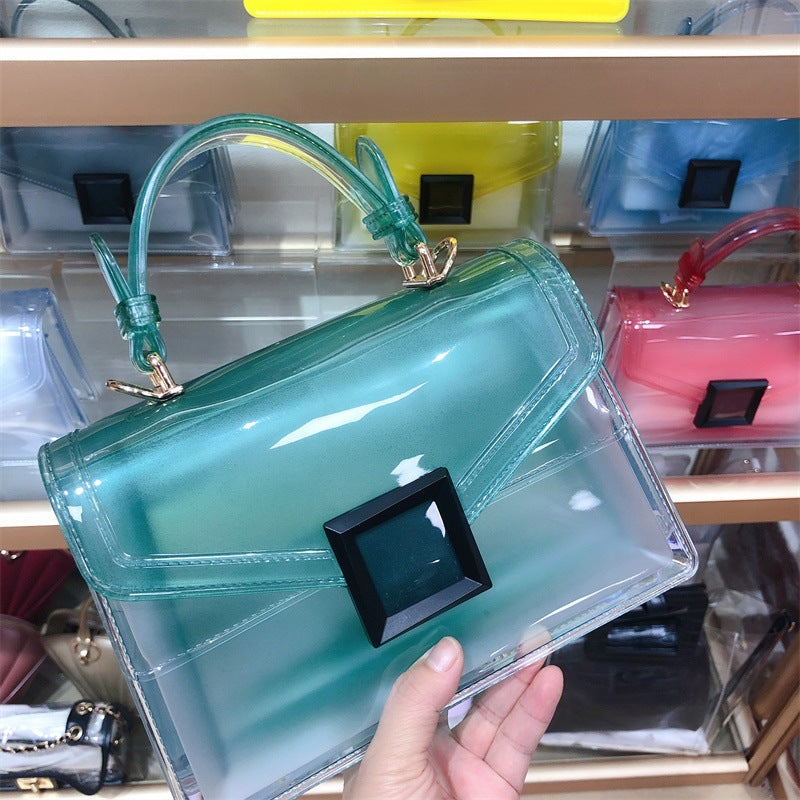 Jelly transparent pvc chain matte handbag square purse for women