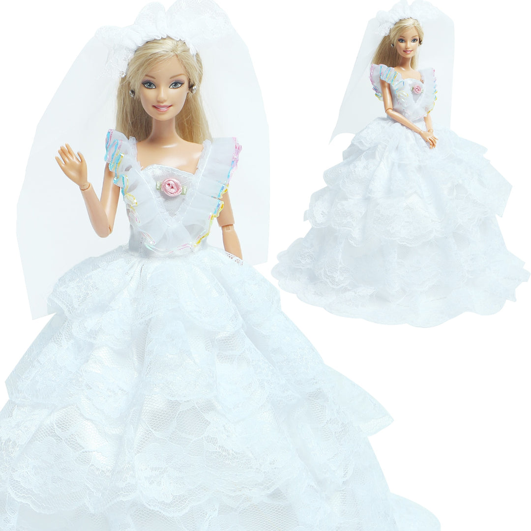 Handmade Wedding Doll Dress Princess Evening Party Ball Long Gown Skirt Bridal Veil Clothes for Barbie Doll Accessories DIY Toy