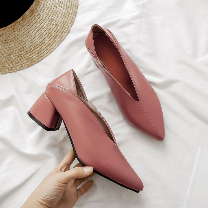 High heels women pumps square high heels mules pointed toe