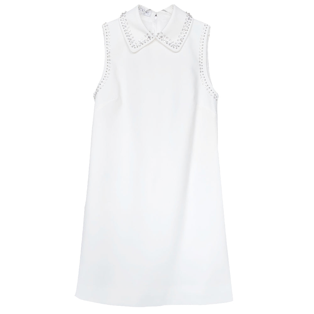 Woman dress high quality casual sleeveless sailor collar crystal stone white mini