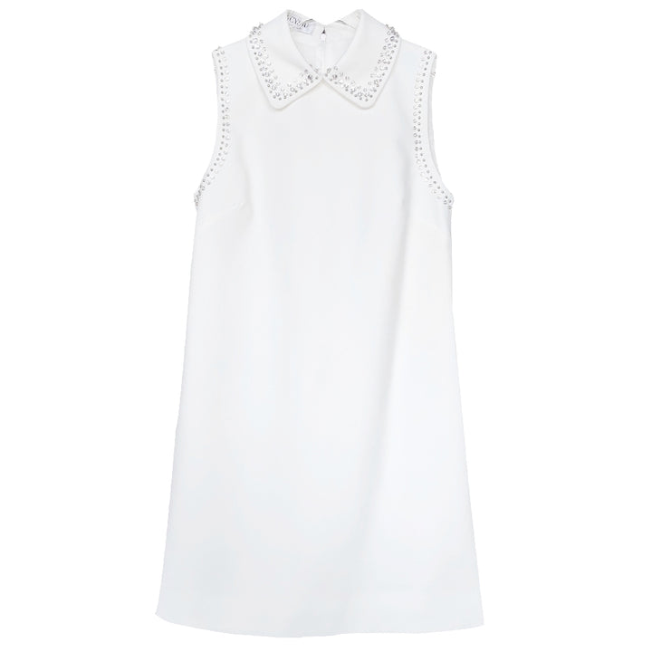 Woman dress high quality casual sleeveless sailor collar crystal stone white mini